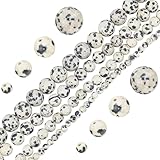 GOMAKERER 244 Stück Natürliche Dalmatinische Jaspis-Steinperlen, 4/6/8/10mm Natürliche Edelsteinperlen Runde Steinperlen Glatte Kugelperlen Lose Distanzperlen Für Die DIY-Schmuckherstellung