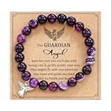 Mrltau Amethyst Armband Schutzengel Geschenk, Schutzengel Armband Kinder Mädchen, Stein Armband Damen, Schmuck Armband Mädchen, Glücksbringer Armband Engel, Kleine Geschenke für Kinder