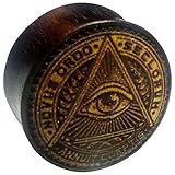 CHICNET Flesh Plug Allsehendes Auge der Vorsehung Holz Sonoholz Jackfrucht Double Flared Tunnel Expander Dehner |Lobe Piercing Damen Herren braun hell dunkel |Novus Ordo Seclorum Annuit Coeptis 18 mm