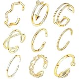 GHYUI Ringe Frauen Set Gold,Verstellbare Ringe Ring Schmuck Boho Niedliches Minimalistischer Vintage,Fingerringe Knoten Wellen Stapelbar Statement Modeschmuck Ringe Set für Damen Mädchen 9PCS