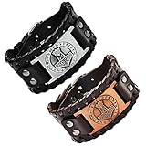 Lushly Aatpuss 2 Stück Wikinger Armbänder, Wikinger Armband Herren, Wikinge Lederarmband Herren, Wikingr Talisman Armband Für Freund Ehemann Papa Geschenk (Schwarz, Braun)
