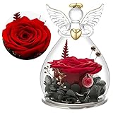 Yamonic Ewige Rose Engel Geschenke für Mama,Infinity Rosen Geschenke für Frauen, Glas Engel Figur mit Echte Rosen,Geburtstagsgeschenk für Frauen,Geschenk Oma,Schutzengel Weihnachten Muttertagsgeschenk