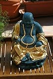 Deko Shop Cologne Buddha Figur lachender Dicker Happy Buddha XL Blau Türkis Gold Glück Feng Shui