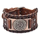 Braunes Wikingerarmband – verstellbare Manschette, Armreif mit Vegvísir-Kompass, nordisches Amulett – keltisch-heidnischer Talisman-Schmuck, 18 to 22.5cm, Leder