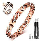 Magnet Armband für Damen Ultrastarkes Magnet Armband mit 3500 Gauß Solider Kupfer Magnet Armreif und Ring Kristall Magnet Gliederarmband mit Entfernungswerkzeug zum Einstellen