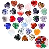 30 Stück Herz Stein, Bunte Glückssteine Heilsteine Kristalle Steine, Liebesherz Natürliche Bunte Kristalle Steine für Meditation, Chakra, Reiki, Energieausgleich, Balancing, Valentinstag