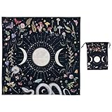 VIDAYA Altartuch, Dicker Samtstoff, keltischer Dreimond-Pentagramm, Tarot-Tuch, Wicca-Hexerei-Zubehör und Werkzeuge, Tarot-Wahrsagungskarten, Tischdecke, Astrologie-Wandteppich + Tarotkartentasche,