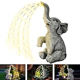 GIGALUMI Große Elefanten Statue Gartendeko, Echte Bewässerung Elefant Figur Solar LED Lichter Garten Deko, Geburtstagsgeschenke für Mama, Frauen Geburtstagsgeschenke, 40cm Solar Garten Dekoration