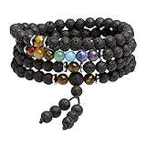 CrystalTears 108 Perlen Mala Kette 6mm Stein Wickelarmband Chakra Armband Healing Reiki Edelstein Yoga Armreif Buddha Gebetskette Halskette (Lava Stein)