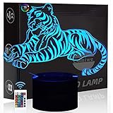 Comiwe Tiger 3D Illusion Nachtlicht Spielzeug,Dekoration LED Nachttischlampe 16 Farben Ändern mit Fernbedienung,Weihnachten Deko Lampe Geburtstagsgeschenk Für Mädchen Jungen Kinder und Freunde