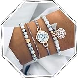Edary 4 Stück Armband für Damen, Layered Quasten Armband-Set, verstellbar, Stapelbar, Perlen kettenarmbänder für Damen und Mädchen