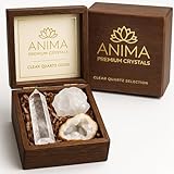 Anima Premium Bergkristall Set – Turm, Rohstein & Cluster in Eleganter Holzbox – Energieverstärker für Klarheit, Fokus & Heilung – Geschenk für Spirituelle Frauen mit Exklusiver Infokarte
