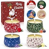 Duftkerzen Weihnachten, Weihnachtskerzen Geschenkset, 4 Duft Duftkerzen Set mit Sojawachs, Geschenke für frauen, Kleine Weihnachtsgeschenke Adventskalender für Frauen Männer Kollegen Mama Freundin