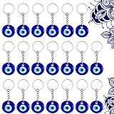 Chuangdi 20 Stücke Türkisch Blau Böses Auge Schlüsselbund Reize Anhänger Bastelglas Schlüsselbund mit Schlüsselring Hängenden Ornament Schmuck Zubehör Amulett für Viel Glück