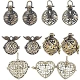 SUNNYCLUE 10 Stück Käfig Charms Chakra Heilstein Halskettenhalter Perlenkäfig Anhänger Filigraner Käfig Medaillon Charms Messing Käfig Charm Vintage Zu Öffnende Herz Glockenspiel Kugel Charms Für Die