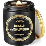 AOOVOO Duftkerzen Männer im Glas - Rose & Sandelholz duftend, Holzdocht Natürliche Sojawachskerze Geschenk für Frauen Männer, 255g, 50 Stunden Brenndauer