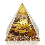 Hopeseed Orgone Pyramid Flower of Life Orgonite Money Healing Crystals Pyramid for Positive Energy with tiger's eye Stones and luck white crystal that promotes wealth, prosperity and attracts success