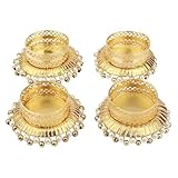 Teelichthalter, Teelichthalter, Teelichthalter mit Perlen-Moti-Design, für traditionelle indische Dekorationen, Beleuchtungszubehör, Hochzeit, Heimdekoration (ohne Wachs) (Größe: 7,6 cm) (Gold, Weiß),