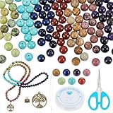 WEBEEDY 108 8mm Mala Perlen Halskette Set 7 Farben Edelstein Perlen Set Mit Abstand Perle Lebensbaum Anhänger Mala Halskette Set Zum Schmuckherstellung