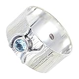 JEWELSTREZORO Blautopas Edelstein Bandring 925 Sterling Silber Ring Herren & Damen Bandring Geschenkartikel Handgefertigter Schmuck TSR114D_58 (18.5)