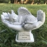 WouND Personalisierte Gedenkkatze Engel Tribute Statue mit in Gottes Händen, Haustier-Katzen-Grabmarker, Grabstein, Gedenkstein, Gartensteine, personalisierbarer Name und Datum