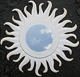 GURU SHOP Sonnenspiegel, Deko Spiegel aus Holz in Sonnenform - Klein Antikweiß 1, 33x33x1 cm