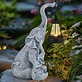 GuKKK Elefanten Deko mit Solar Laterne Gartenfiguren, Solar Deko Gartendeko für Draußen, Solarbetriebene LED Lichter für Frauen Männer Mama Geburtstagsgeschenk, Terrasse Balkon Wohnzimmer Deko (A)