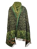 Tibet Schal mit Blumenmuster, reine Yakwolle, Schal, Dekoration, Wolle, Decke, Unisex, übergroß, doppelseitig, luxuriös, Blau, Einheitsgröße (Blumenmuster), blau, Einheitsgröße