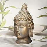 ECD Germany Buddha Figur Kopf Statue 53 cm, Polyresin, Bronzeoptik, für Yoga, Feng Shui oder Meditationsraum, Haus, Wohnung & Garten, Innen/Außen, Garten Dekoration Deko Skulptur Dekofigur Gartenfigur