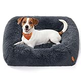 Feandrea Hundebett, mittelgroßes Hundekissen, 71 x 55 x 18 cm, Hundekorb, weiche Polsterung, Hundesofa, erhöhte Ränder, Bezug abnehmbar und waschbar, rutschfest, Dunkelgrau PGW271GR01