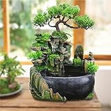 HarBin-Star Zimmerbrunnen, Wohnzimmer Desktop Bonsai, Tischbrunnen Wasserfall, GartenAquarium Harz Desktop-Brunnen, Zimmerbrunnen mit Pflanzen 28 x 20 x 15 cm