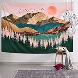 Alishomtll Wandteppich Wald Baum Berge Tapisserie Tuch Sonnenuntergang Wandtuch Wandbehang Landschaft Sonne Dekoration für Schlafzimmer (210X150 cm)