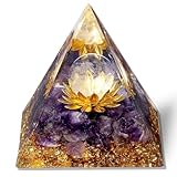 GUJOXILA Amethyst Orgonit Pyramide Kristalle Edelsteine Lila Groß Kristall Stein Lotus Pyramiden Positive Energie Heilsteine Pyramide Weihnachten Spirituelle Reiki Schutz Weihnachtsgeschenk