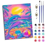 WJWWANG Malen nach Zahlen für Erwachsene Traumdeutung Delfin Sonne Mit Acryl Farben und Premium Pinsel 40x50CM Mit Rahmen Home Deko oder Geburtstag Weihnachten Geschenk