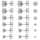 6 Paare Damen Silber Ohrstecker Set Diamant für Mädchen Herren Edelstahl Hypoallergen Ohrringe Cubic Zirkonia Brilliant Ohrstecker Schmuck Geschenk 3-8mm