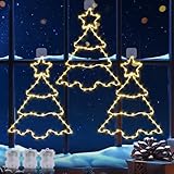 Quntis 3er Weihnachtsdeko Fenster 30cm große Weihnachtsbaum aus Metall 180LED Weihnachten Fensterdeko mit Batterie Timer Haken 8 Modi Hängende Weihnachtsbeleuchtung für Innen Außen Fenster Wand