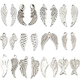 MiaLover 60 Stück Antik Punk Engelsflügel Anhänger Charms Verschiedene Metall Engelelfen Anhänger für Handgemachte Accessoires DIY Dekorationen Schmuck Basteln(Silber)