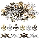 Legierung Pentagramm Halbmond Charms 50 Stücke Pentagramm Stern Charms Anhänger Glückshexe Anhänger Himmlische Charms Gemischte Mond Stern Charms für DIY Ohrringe Halskette Schmuck Handwerk Zubehör