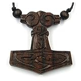 Drachensilber Thors Hammer Schmuck Holz Wikinger Kettenanhänger Schnitzerei Mjölnir Handarbeit Kette inkl. Band