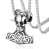 FaithHeart herren Schädel Anhänger Viking Retro Thors Hammer Anhänger mit Schädel Wikinger Stil Mjölnir Kette Geeignet für herren Jungen