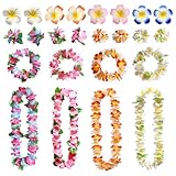 ZOCONE 24 Stück Hawaii Kette Set mit Blumenketten Hawaii Stirnband Armband Blumen Lei Haarclips für Tropische Hawaii Party Deko Sommerparty Strand