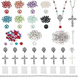 PH PandaHall Rosenkranz Bastelset, Kreuzperlen Bastelset Perlen und Zubehör Für Rosenkranz Armband Armbänder Halskette, Kreuzperlen aus Harz und Kunststoff