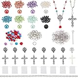 PandaHall Katholisches Rosenkranz Halsketten Set Zubehör Zur Herstellung von Rosenkränzen Mit Harz Und Kunststoffimitationsperlen Kreuzperlen Bastelset Für Rosenkranz Armband Halskette