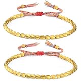 2 Stück tibetische Kupferperlen-Armbänder, handgefertigt, geflochtene Armbänder, verstellbar, buntes Perlenarmband (dreiseitiger Perlenstil), 16 - 26 cm / 6.3 - 10.2 inches, Kupferperlen und Faden