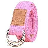 Stoffgürtel für Damen und Herren Doppel D-ringe Leinwand Canvas Schnalle Gürtel,Rosa,L*W：47.24 Zoll*1.33 Zoll