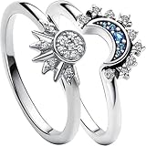 Generisch Sonnen- und Mond-Overlay-Ring, verstellbarer Damenring, glänzt zusammen, Sonne und Mond, Overlay-Ring, ideal für Frauen, Edelstahl, Zirkon geschaffen