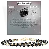 Farfume Armband Damen Edelstein Perlen Armbänder, Chakra 4mm Kristall Natürliche Echte Steine Schmuck Geschenke für Frauen(Schwarzer Turmalin)