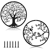 DBREAKS Metall Baum des Lebens Wanddekoration, Metallvogel auf Baumzweig, Wandbild Silhouette Wanddeko, Wohnzimmer Wanddeko Geschenk,für Innen- und Außenbereich(schwarz, 30 x 30 cm)