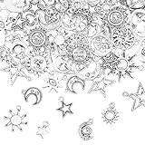SUPERFINDINGS 70 Stück Tibetische Legierungsanhänger Sonne Mond Stern Schmuck Charms Antiksilber Stern Anhänger Mond Baumelnde Anhänger Für Die Schmuckherstellung Loch:1.8mm