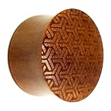 Flesh Plug Sawoholz Peace Knoten Muster double flared Lobe Dehner rotbraun Gravur dunkel Expander | unisex Piercing Damen Herren | Organic Holz Ohrring Ohrstecker Holzplug Earplug Tunnel 18 mm